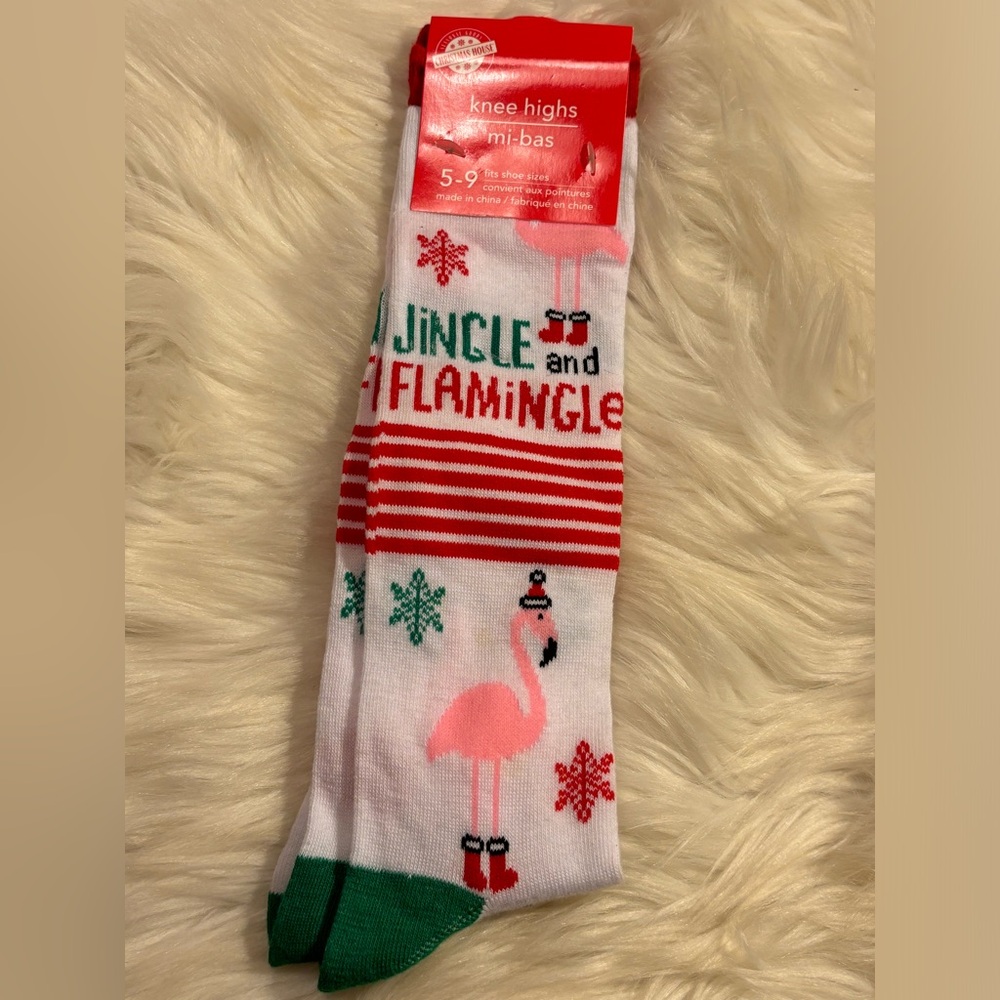 Christmas Jingle Flamingle Flamingo Long Socks